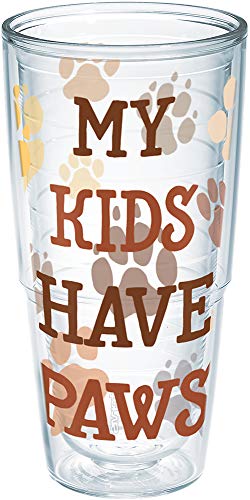 Tervis My Kids Have Paws Made in USA Double Walled Insulated Tumbler Travel Cup Keeps Drinks Cold & Hot, 24oz - No Lid, Clear