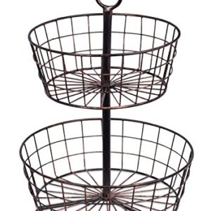 BirdRock Home 2 Tier Wire Fruit Basket Bowl - Round Metal Standing Storage Baskets - Vegetable Garlic Caddy Stand for Kitchen Counter - Freestanding Rustic Decorative Farmhouse Decor