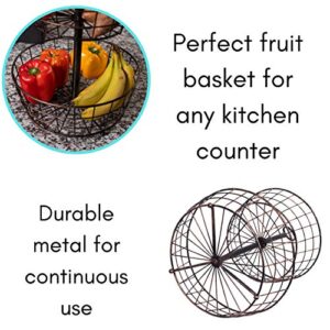 BirdRock Home 2 Tier Wire Fruit Basket Bowl - Round Metal Standing Storage Baskets - Vegetable Garlic Caddy Stand for Kitchen Counter - Freestanding Rustic Decorative Farmhouse Decor