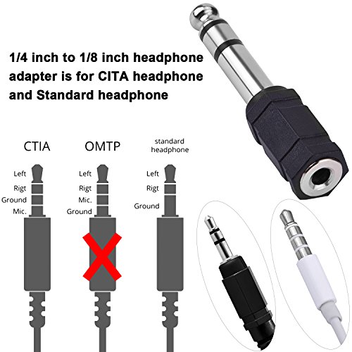 eBoot Headphone Adapter 6.35 mm Male to 3.5 mm Female Stereo Audio Earphone Jack Adapter, 5 Pieces, Black