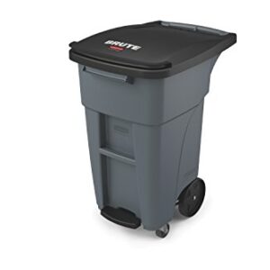 Rubbermaid Commercial Products BRUTE Rollout Step On Trash/Garbage Can with Casters - 32 Gallon - Gray