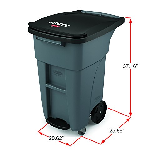 Rubbermaid Commercial Products BRUTE Rollout Step On Trash/Garbage Can with Casters - 32 Gallon - Gray