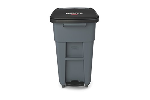 Rubbermaid Commercial Products BRUTE Rollout Step On Trash/Garbage Can with Casters - 32 Gallon - Gray