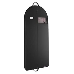 black garment bag for travel and storage with zipper and eye-hole, carry handles for suits tuxedos dresses coats 26 inch x 65 inch x 5 inch