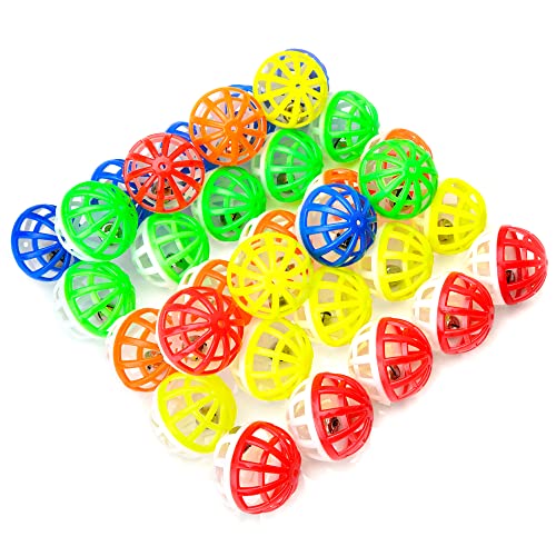 CHIWAVA 45PCS 1.6'' Cat Toy Ball with Bell Plastic Lattice Jingle Balls Kitten Chase Pounce Rattle Toy Assorted Color