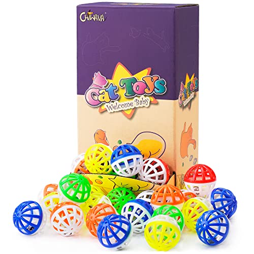 CHIWAVA 45PCS 1.6'' Cat Toy Ball with Bell Plastic Lattice Jingle Balls Kitten Chase Pounce Rattle Toy Assorted Color