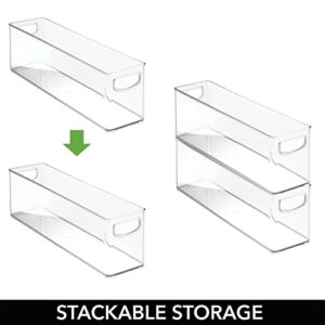 mDesign Plastic Long Stackable Storage Organizer Container, Organization Bin w/Handles for Kitchen, Pantry, Fridge, Freezer, Cabinet, Perfect to Hold Breast Milk - Ligne Collection - 2 Pack, Clear