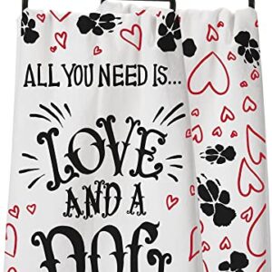 PBK Primitves by Kathy Tea Hand Dish Towel All You Need is Love and A Dog