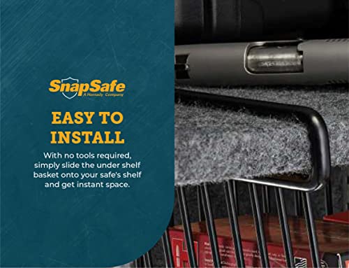 SnapSafe Hanging Shelf Large Basket, 76011 - Coated Wire Basket Maximizes Storage for Documents, Gun Accessories, & Ammo - Easy Access Under Shelf Storage for Gun Safes - Holds Up to 40 Pounds