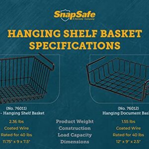 SnapSafe Hanging Shelf Large Basket, 76011 - Coated Wire Basket Maximizes Storage for Documents, Gun Accessories, & Ammo - Easy Access Under Shelf Storage for Gun Safes - Holds Up to 40 Pounds