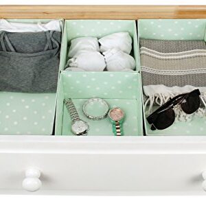 Home Traditions Customizable Storage Compartment - Rectangular, Foldable Sock/Underwear Drawer Divider or Closet/Nursery Organizer Bin, Light Green and Grey Polka Dot