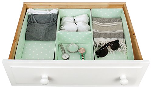 Home Traditions Customizable Storage Compartment - Rectangular, Foldable Sock/Underwear Drawer Divider or Closet/Nursery Organizer Bin, Light Green and Grey Polka Dot