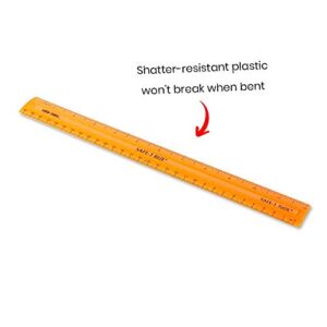 hand2mind 12"(1/16") Plastic Safe-T Ruler, Clear Rulers for Kids, Flexible Ruler, Rulers for School, Unbreakable Rulers, Straight Edge Ruler, Classroom Supplies (Pack of 24)