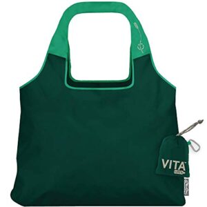 chicobag vita repete reusable shoulder tote w/built-in pouch & carabiner clip | perfect for shopping, travel, organization | large eco-conscious packable bag | zen green (pack of 1)