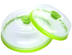 press n fresh universal vacuum air-tight food sealer container plate platter lid cover topper dome, stackable, dishwasher and bpa free (9 & 7, green)
