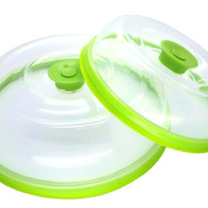 Press n Fresh Universal Vacuum Air-tight Food Sealer Container Plate Platter Lid Cover Topper Dome, Stackable, Dishwasher and BPA Free (9 & 7, Green)