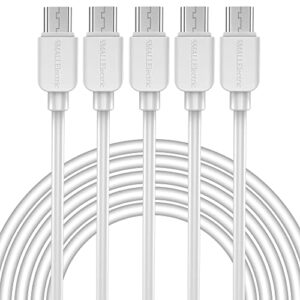 smallelectric micro usb cable (5-pack, 6ft) android charger, micro usb charger cable long android phone charger cord for samsung galaxy s7 s6 edge j7 s5,note 5 4,lg 4 k40 k20,mp3,kindle,tablet,white