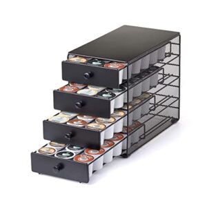 nifty coffee pod drawer – black satin finish, compatible with k-cups, 72 pod pack capacity rack, 4-tier holder, super-sized storage, stylish home or office kitchen counter organizer