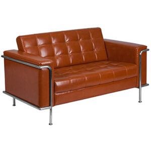 flash furniture hercules lesley series contemporary cognac leathersoft loveseat with encasing frame