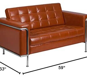Flash Furniture HERCULES Lesley Series Contemporary Cognac LeatherSoft Loveseat with Encasing Frame