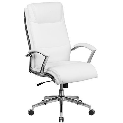 Flash Furniture Rebecca High Back Designer White LeatherSoft Smooth Upholstered Executive Swivel Office Chair with Chrome Base and Arms