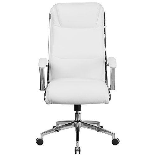 Flash Furniture Rebecca High Back Designer White LeatherSoft Smooth Upholstered Executive Swivel Office Chair with Chrome Base and Arms