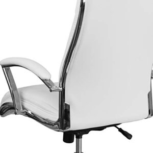 Flash Furniture Rebecca High Back Designer White LeatherSoft Smooth Upholstered Executive Swivel Office Chair with Chrome Base and Arms