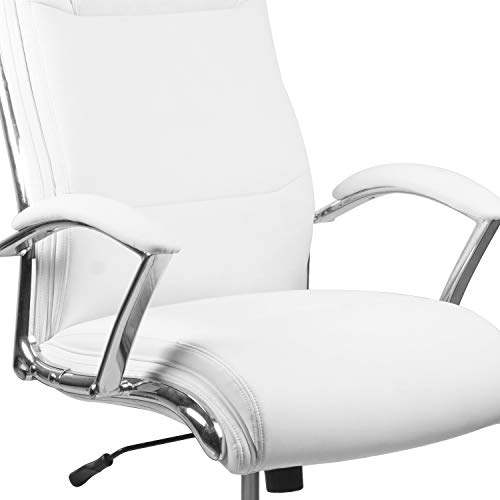 Flash Furniture Rebecca High Back Designer White LeatherSoft Smooth Upholstered Executive Swivel Office Chair with Chrome Base and Arms