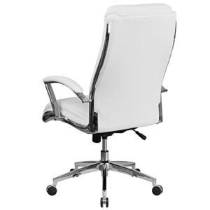 Flash Furniture Rebecca High Back Designer White LeatherSoft Smooth Upholstered Executive Swivel Office Chair with Chrome Base and Arms