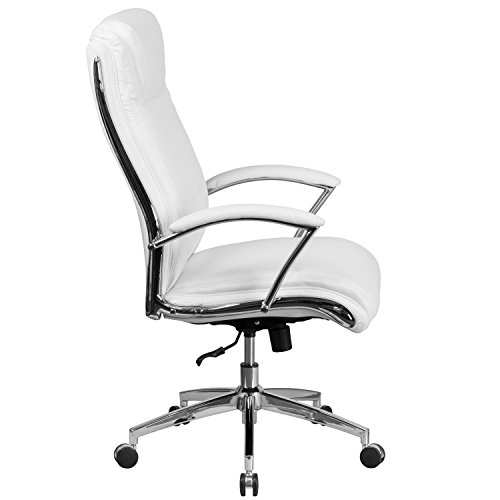 Flash Furniture Rebecca High Back Designer White LeatherSoft Smooth Upholstered Executive Swivel Office Chair with Chrome Base and Arms