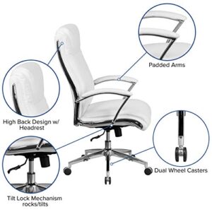 Flash Furniture Rebecca High Back Designer White LeatherSoft Smooth Upholstered Executive Swivel Office Chair with Chrome Base and Arms