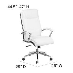 Flash Furniture Rebecca High Back Designer White LeatherSoft Smooth Upholstered Executive Swivel Office Chair with Chrome Base and Arms