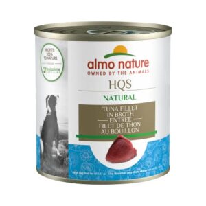 almo nature hqs natural tuna fillet entree in broth, gluten free, additive free, adult dog canned wet food, shredded 12 x 280g/9.87 oz