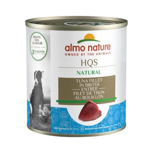 almo nature HQS Natural Tuna Fillet Entree in broth, Gluten Free, Additive Free, Adult Dog Canned Wet Food, Shredded 12 x 280g/9.87 oz