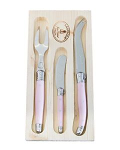 jean dubost laguiole cheese knife butter spreader sets, stainless steel blades, pink