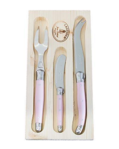 Jean Dubost Laguiole Cheese Knife Butter Spreader Sets, Stainless Steel Blades, Pink