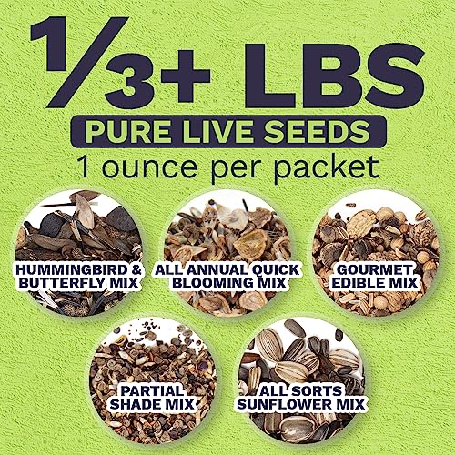 Bulk Wildflower Seeds Variety Pack - 5 Large Packets 5 Different Mixes - Over 1/4 Pound - More Than 30,000 Open Pollinated Seeds