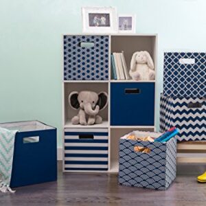 DII Polyester Cube Storage Collection Collapsible Hard Sided Bin, 13x13x13", Nautical Blue