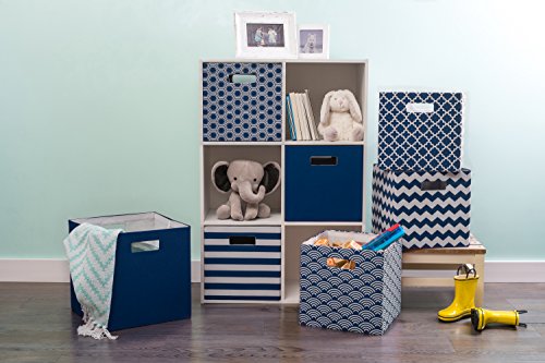 DII Polyester Cube Storage Collection Collapsible Hard Sided Bin, 13x13x13", Nautical Blue