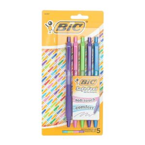bic soft feel retractable ball pen, medium, assorted colors 52287, 5 ct
