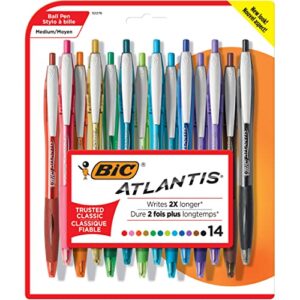 bic atlantis original retractable fashion ball pen, medium point (1.0 mm), assorted colors, 14-count