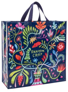 blue q shoppers, reusable grocery bag, sturdy, easy-to-clean, 15" h x 16" w x 6" d, made from strong 95% recycled material (random crap)