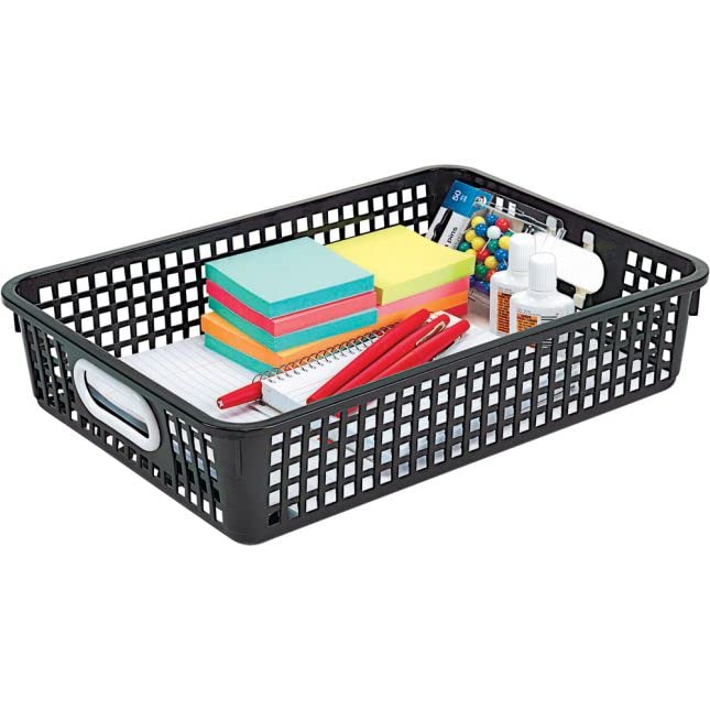 Really Good Stuff Paper Basket, 14" x 10" x 3-1/4" - 12 Pack, Black | Plastic Mesh Paper Basket for Classroom, Home and Office, Fits A4 Paper, Documents, Files, Magazines
