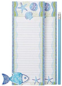 2 magnetic notepads, 1 pencil, 1 magnet tropical fish and seashell design