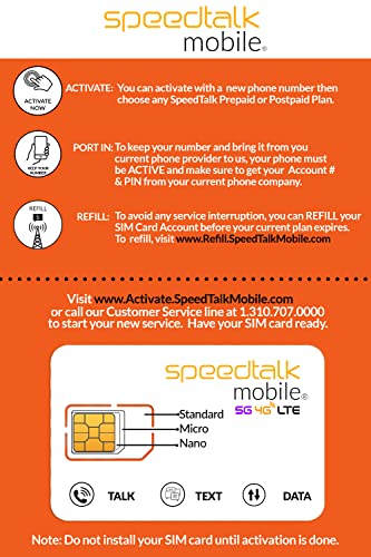SpeedTalk Mobile Universal SIM Card Starter Kit for 5G 4G LTE iOS Android Smart Phones | Talk Text Data | Triple Cut 3 in 1 Simcard - Standard Micro Nano | No Contract Cellphone Plan | US Coverage