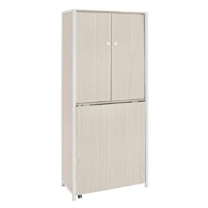 sew ready sewing/multipurpose (58.25" tall) with deep drop leaf top and storage shelves multi-use craft armoire, white/birch