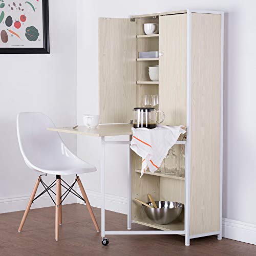 Sew Ready Sewing/Multipurpose (58.25" Tall) with Deep Drop Leaf Top and Storage Shelves Multi-Use Craft Armoire, White/Birch