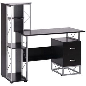 homcom 52" modern computer desk with storage shelves and drawers, home office desk, study workstation with cpu stand, black