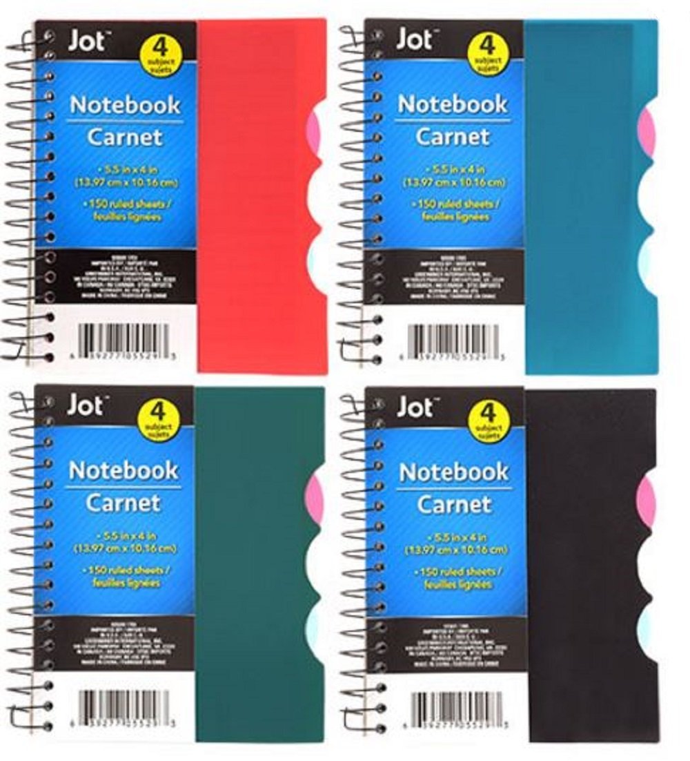 4-Subject Small Mini Spiral Notebooks with Plastic Covers, 4-ct Set