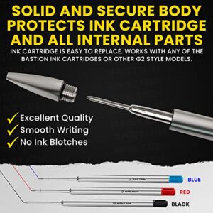 BASTION Stainless Steel Bolt Action Pen with Gift Case - Luxury Executive Retractable Metal Pen - Ink Refillable Office Business Pocket EDC Writing Ballpoint Pens for Men & Women